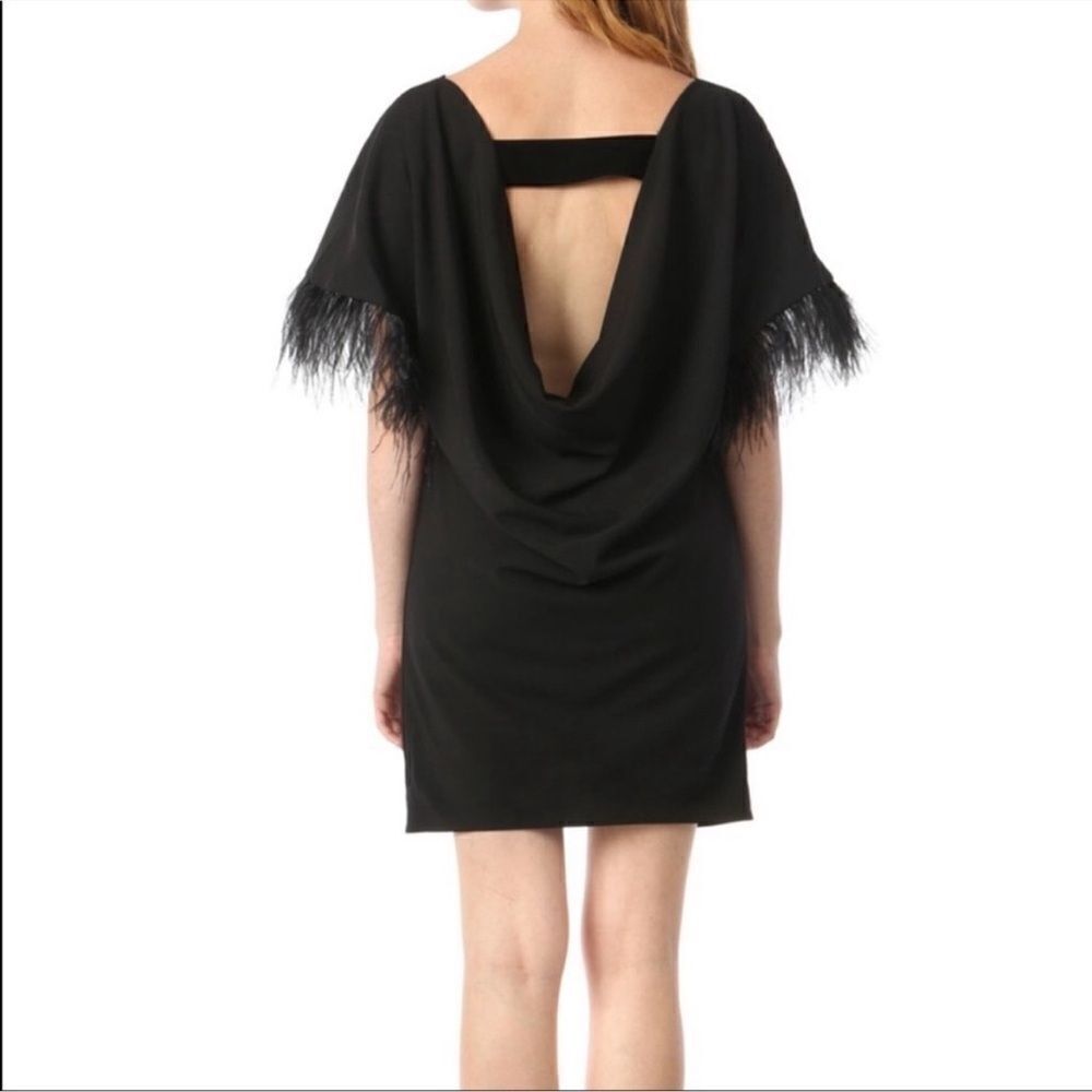Jay X Jay Godfrey Womens Black Cocktail Budden Mini Dress Feather Sleeve New - Picture 4 of 14
